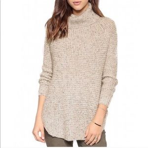 Free People Oatmeal Dylan Tweed Turtleneck Sweater